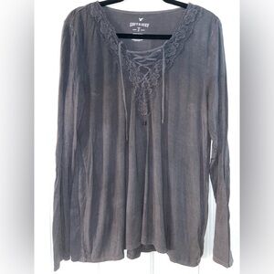 American Eagle Soft & Sexy Women’s XL Gray Lace-Up Long Sleeve Top